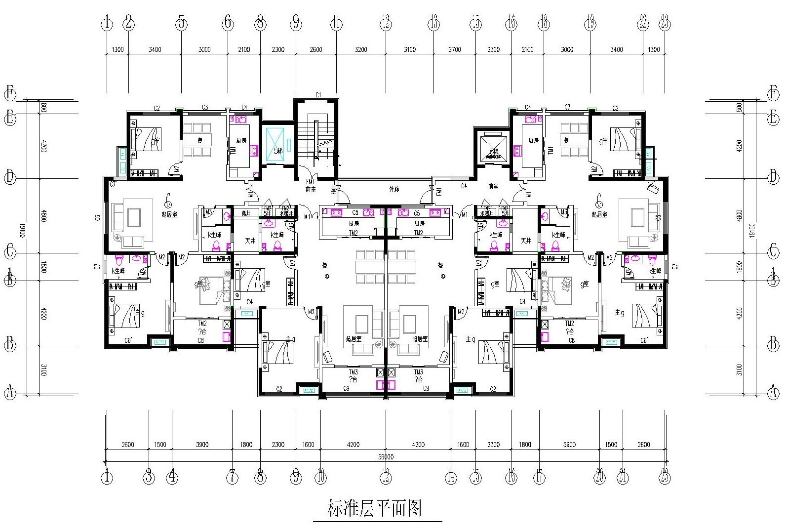 高层4+1住宅户型平面图免费下载 - 建筑户型平面图 - 土木工程网